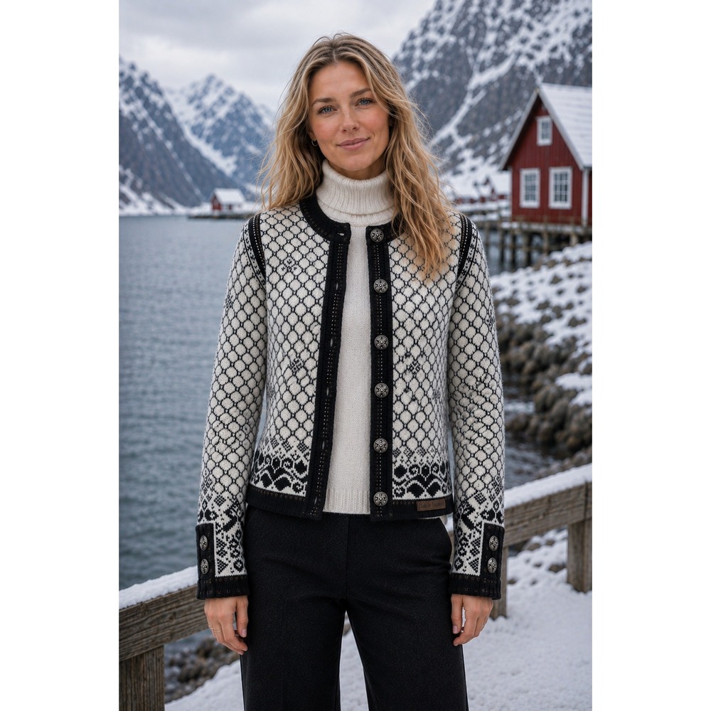 Dale of Norway Dale Casual Cardigan Sweater Nordic Wool Black White Medium